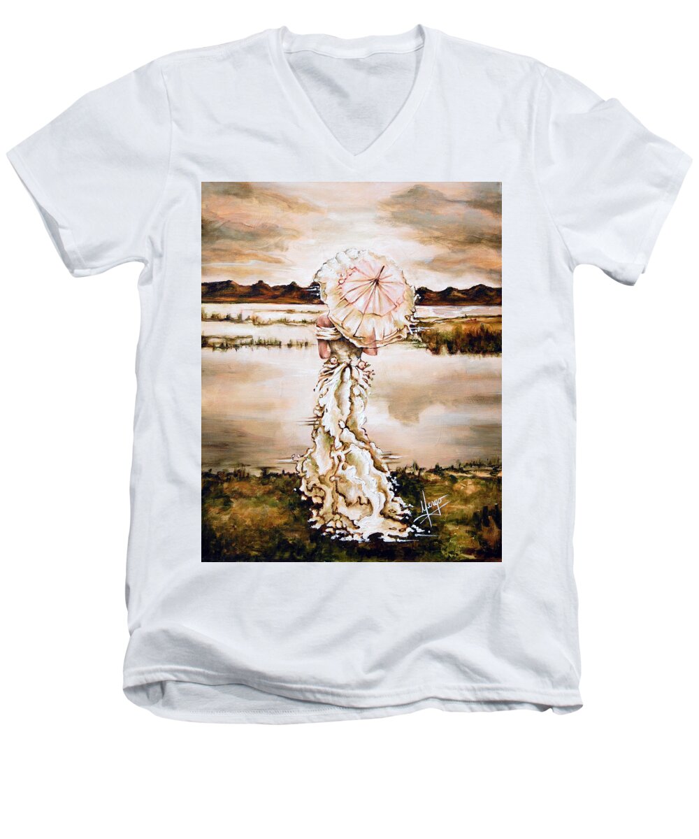 Women Men's V-Neck T-Shirt featuring the painting Contemplation by Karina Llergo