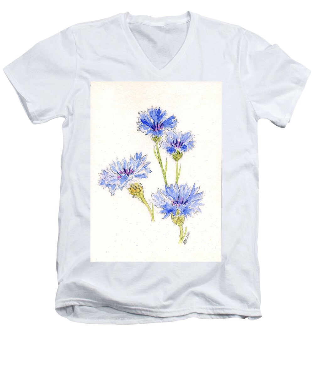 Cornflowers Men's V-Neck T-Shirt featuring the painting Cornflowers by Stephanie Grant