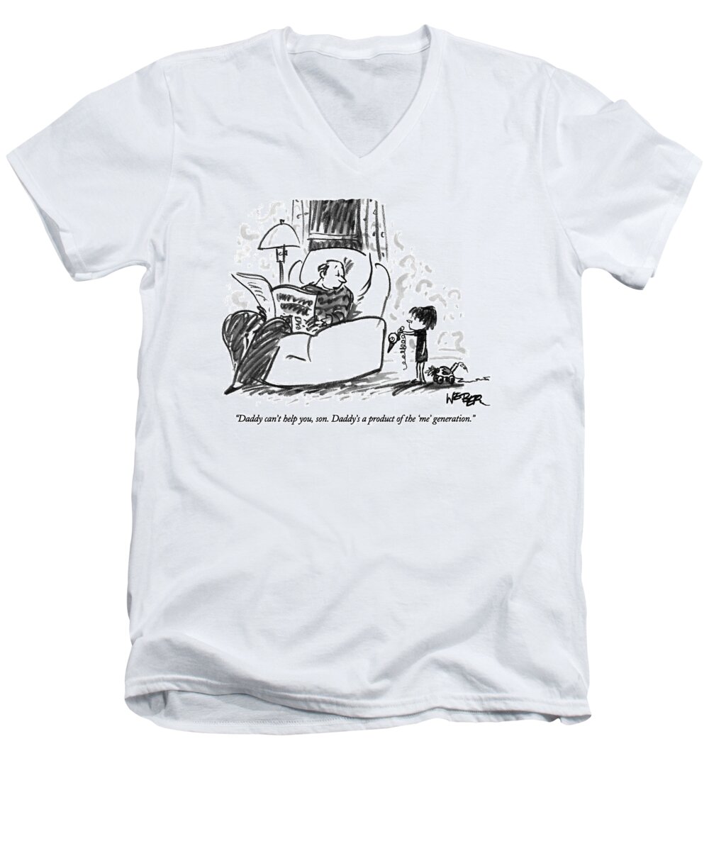 
Family Men's V-Neck T-Shirt featuring the drawing Daddy Can't Help by Robert Weber