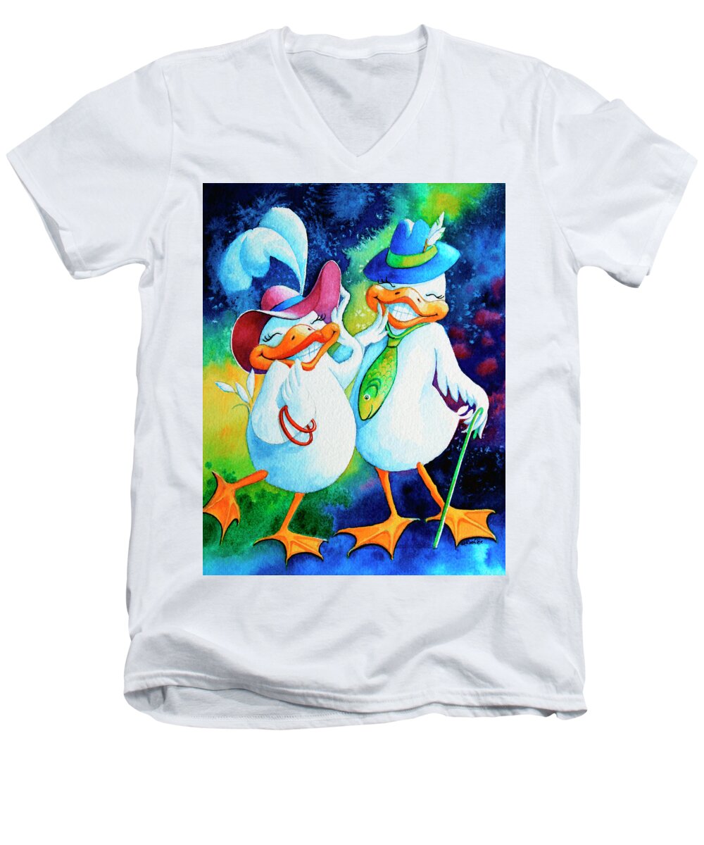 Easter Men's V-Neck T-Shirt featuring the painting Dapper Duckies by Hanne Lore Koehler