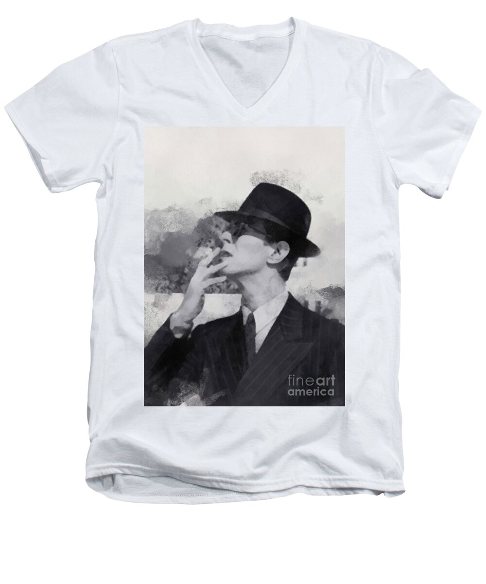 David Bowie Men's V-Neck T-Shirt featuring the digital art David Bowie by Paulette B Wright