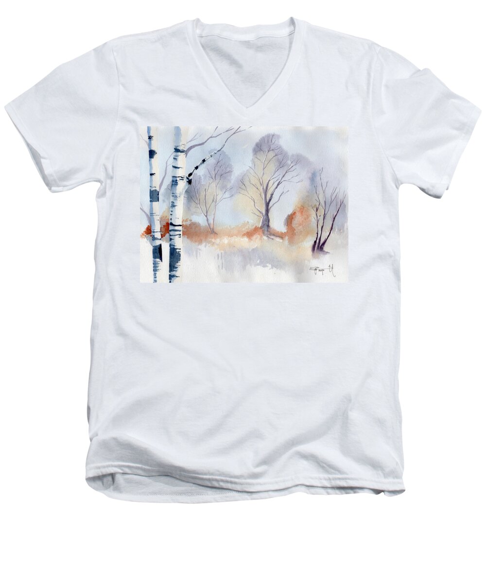 Forest Men's V-Neck T-Shirt featuring the painting December by Sean Parnell