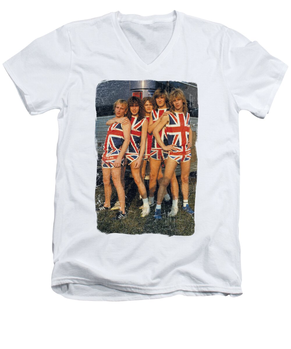  Men's V-Neck T-Shirt featuring the digital art Def Leppard - Flag Photo by Brand A