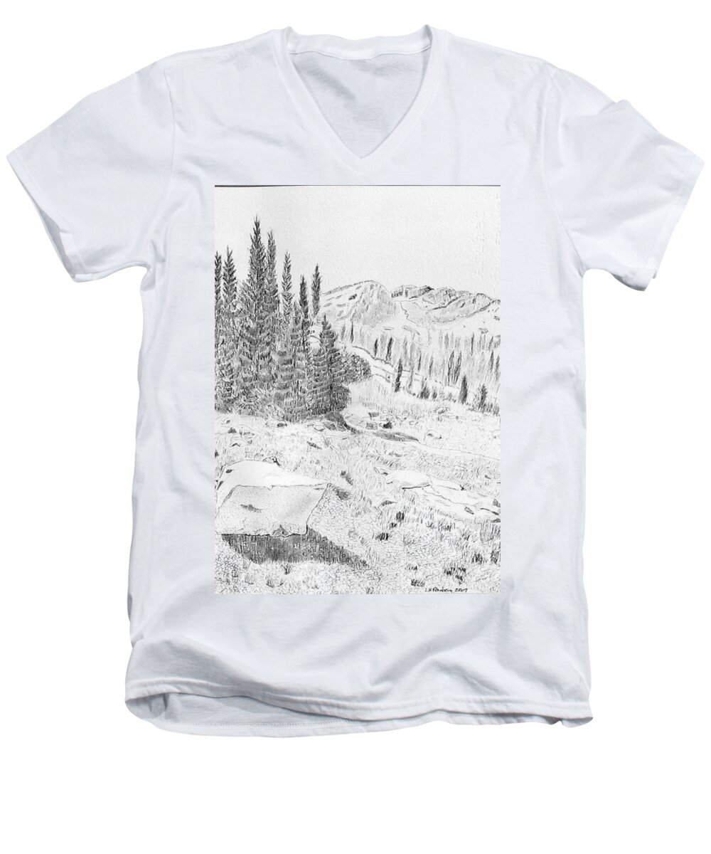 Landscape Men's V-Neck T-Shirt featuring the painting Devil's Castle by Linda Feinberg