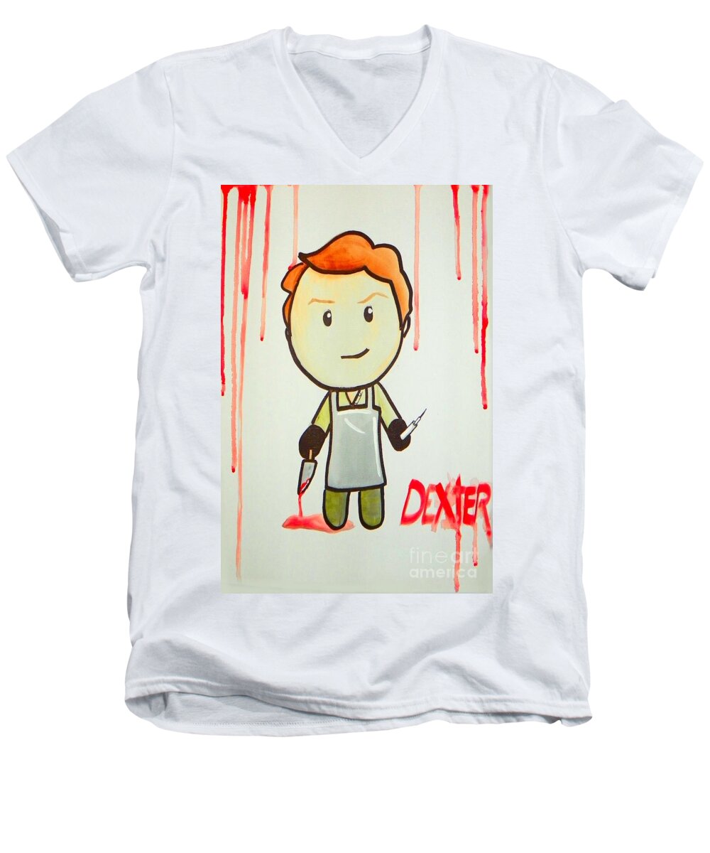 Dexter Men's V-Neck T-Shirt featuring the painting Dexter by Marisela Mungia