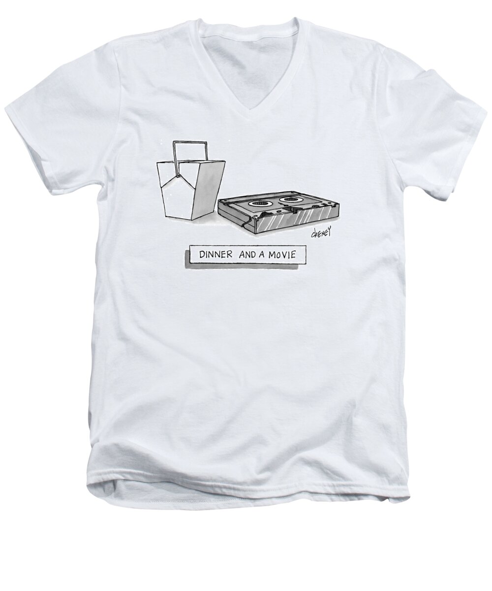 Dinner Men's V-Neck T-Shirt featuring the drawing Dinner And A Movie by Tom Cheney