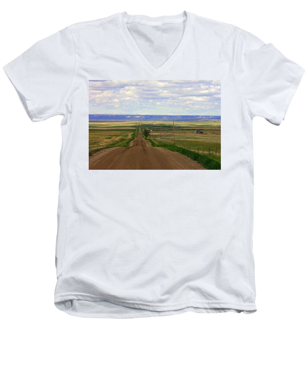 Dirt Road Men's V-Neck T-Shirt featuring the photograph Dirt Road To Forever by Andrea Platt