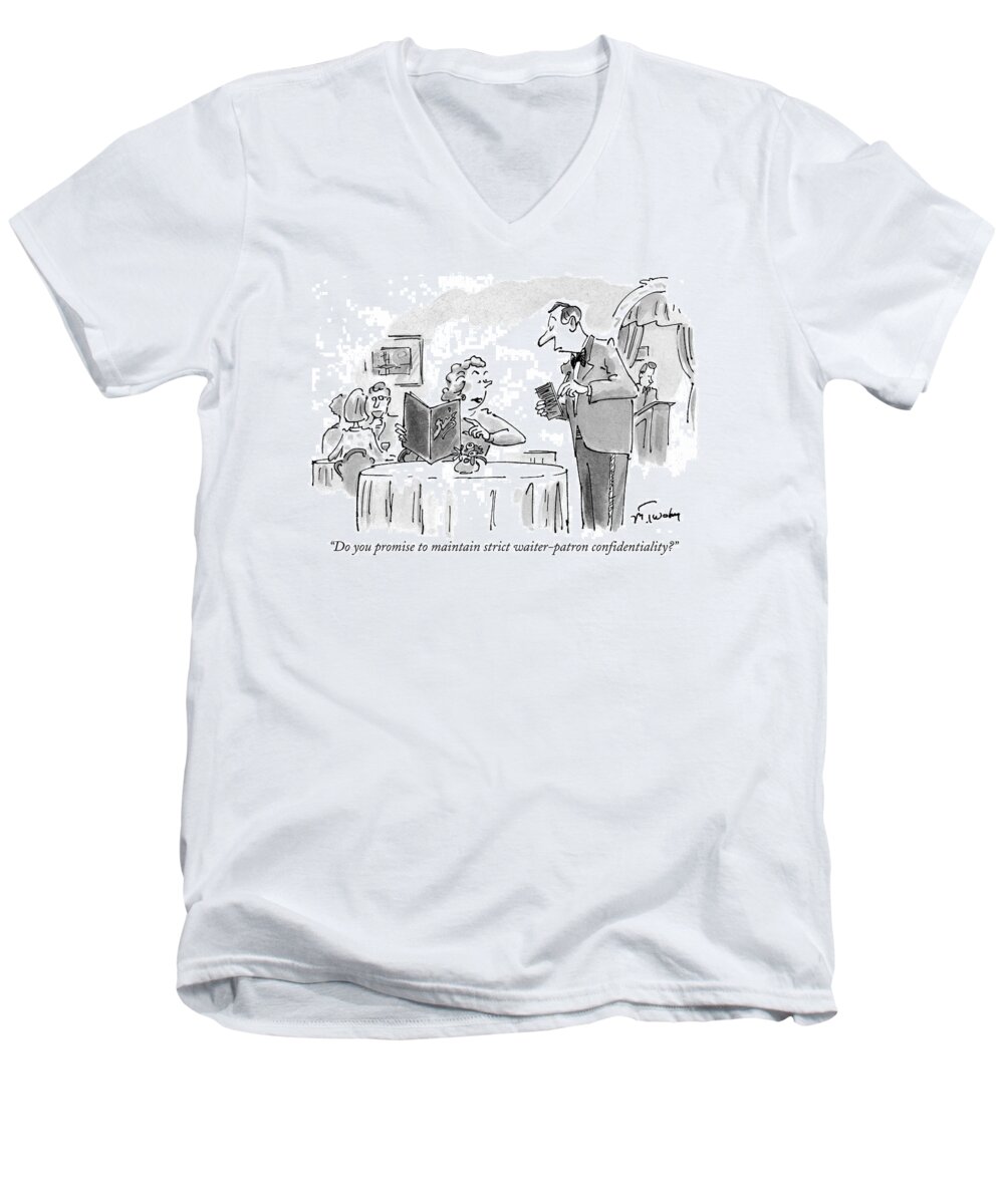 Service Men's V-Neck T-Shirt featuring the drawing Do You Promise To Maintain Strict Waiter-patron by Mike Twohy