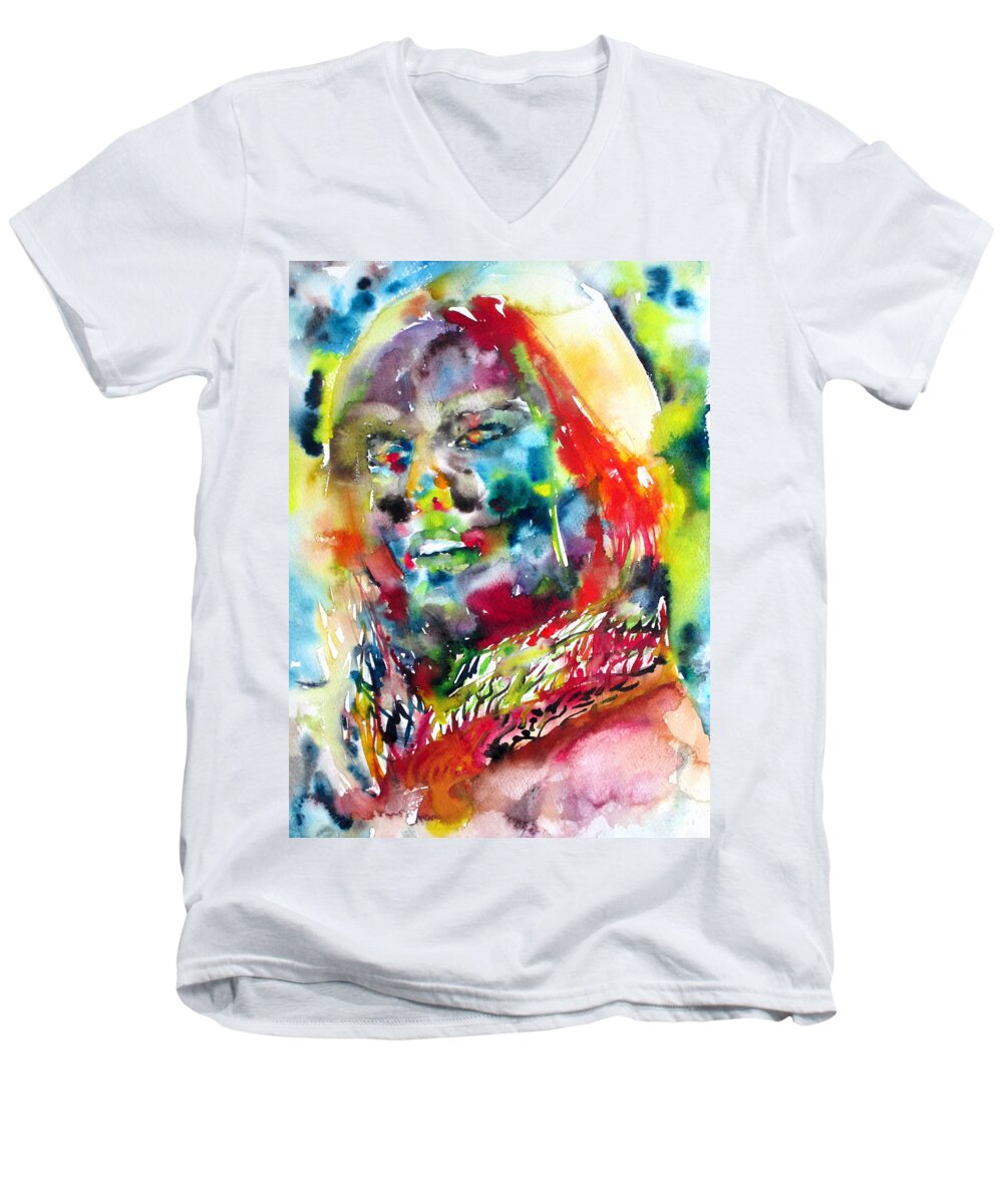 Woman Men's V-Neck T-Shirt featuring the painting Donnabella by Fabrizio Cassetta