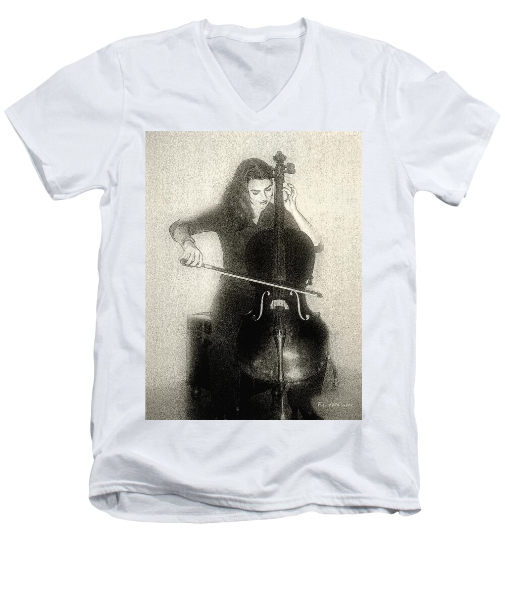 Cello Men's V-Neck T-Shirt featuring the digital art Drawing the Bow by RC DeWinter