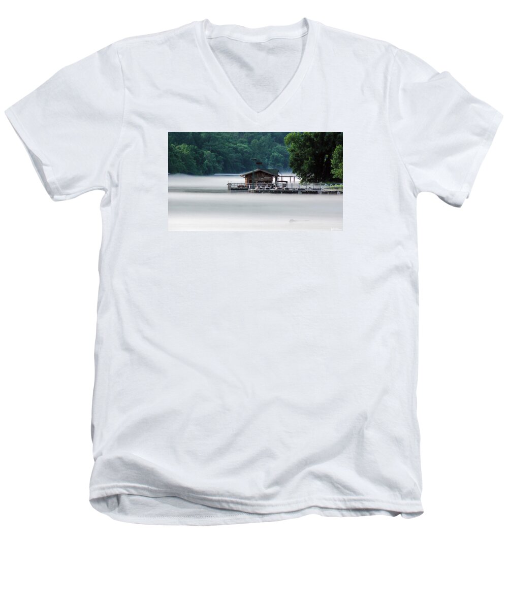 Lakes Men's V-Neck T-Shirt featuring the photograph Eerie Day by Elaine Malott