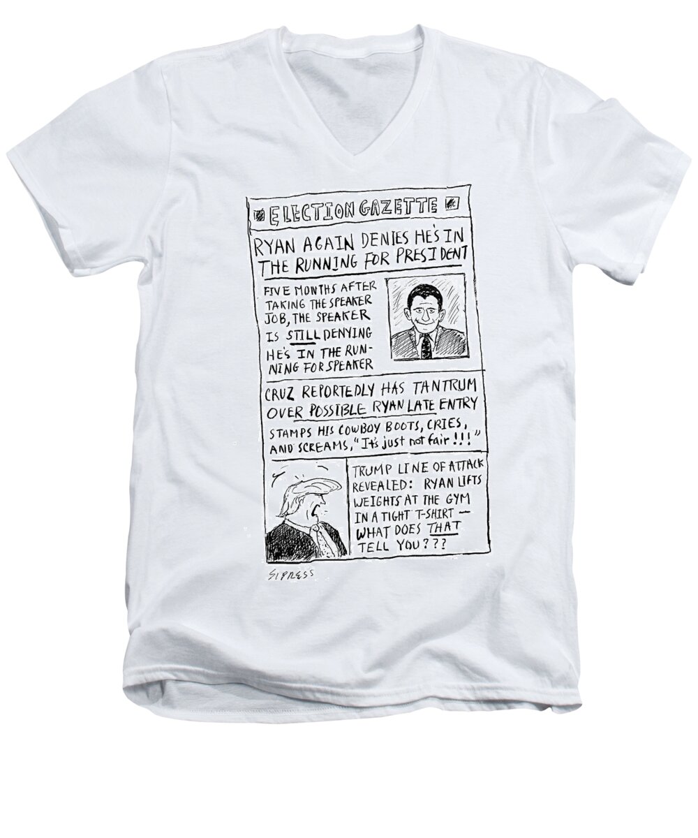 Election Gazette Men's V-Neck T-Shirt featuring the drawing Election Gazette by David Sipress