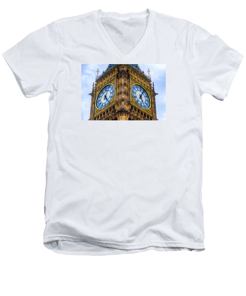 Europe Men's V-Neck T-Shirt featuring the photograph Elizabeth Tower Clock by Tim Stanley
