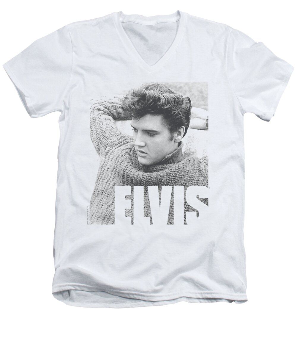 Celebrity Men's V-Neck T-Shirt featuring the digital art Elvis - Relaxing by Brand A