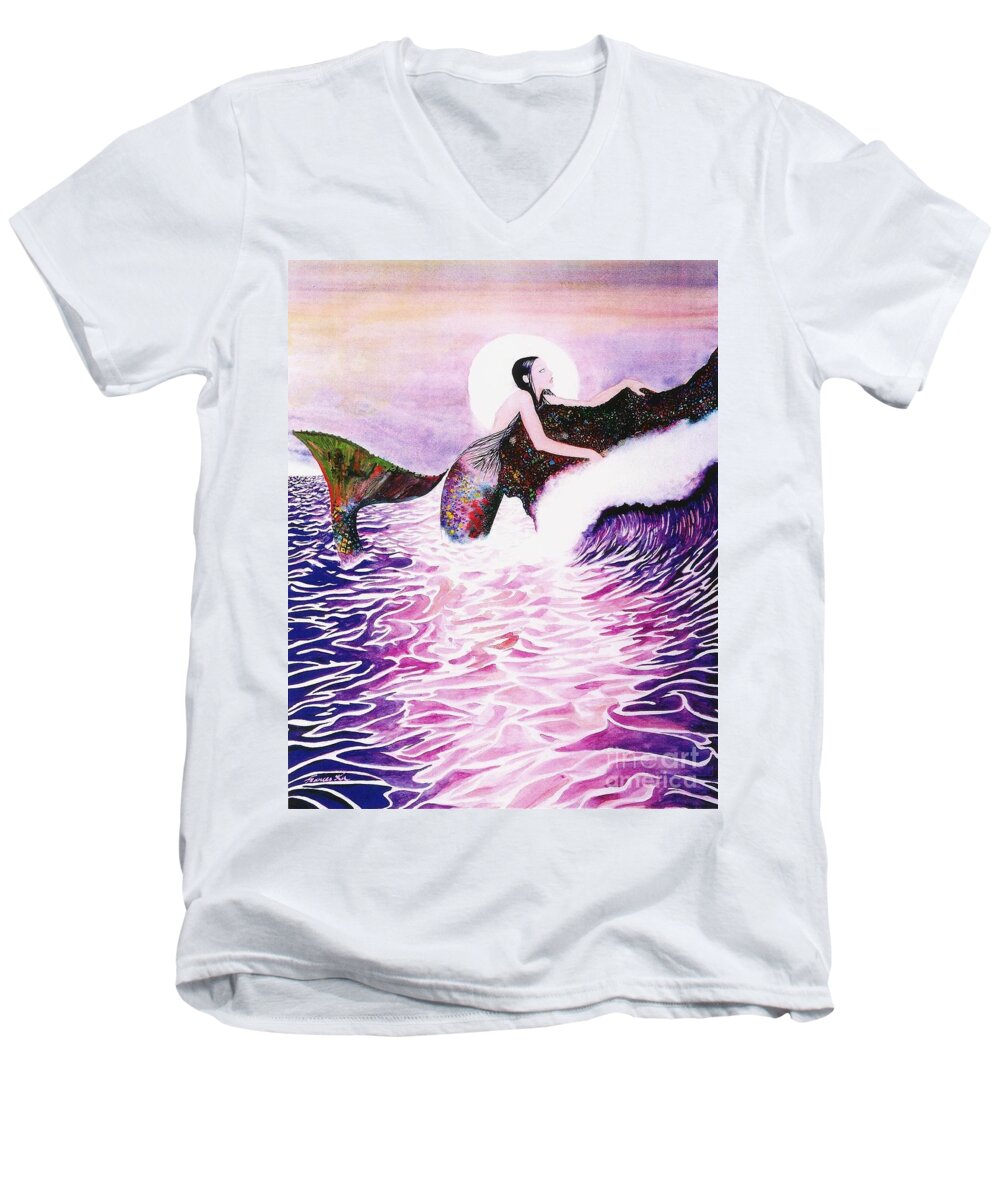 Ocean Men's V-Neck T-Shirt featuring the painting Empress of the Sea by Frances Ku