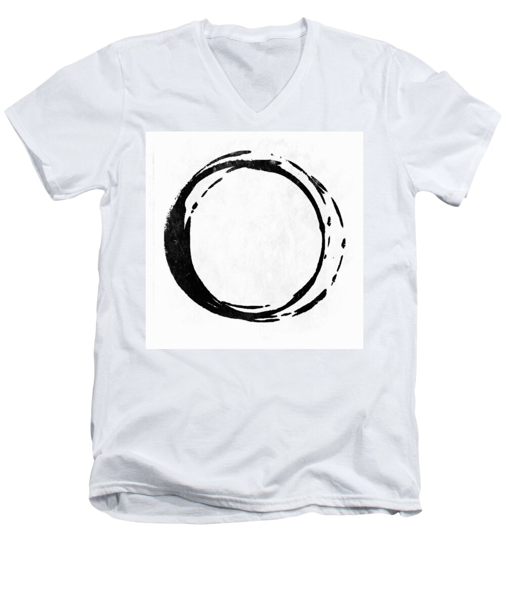 Black Men's V-Neck T-Shirt featuring the painting Enso No. 107 Black on White by Julie Niemela