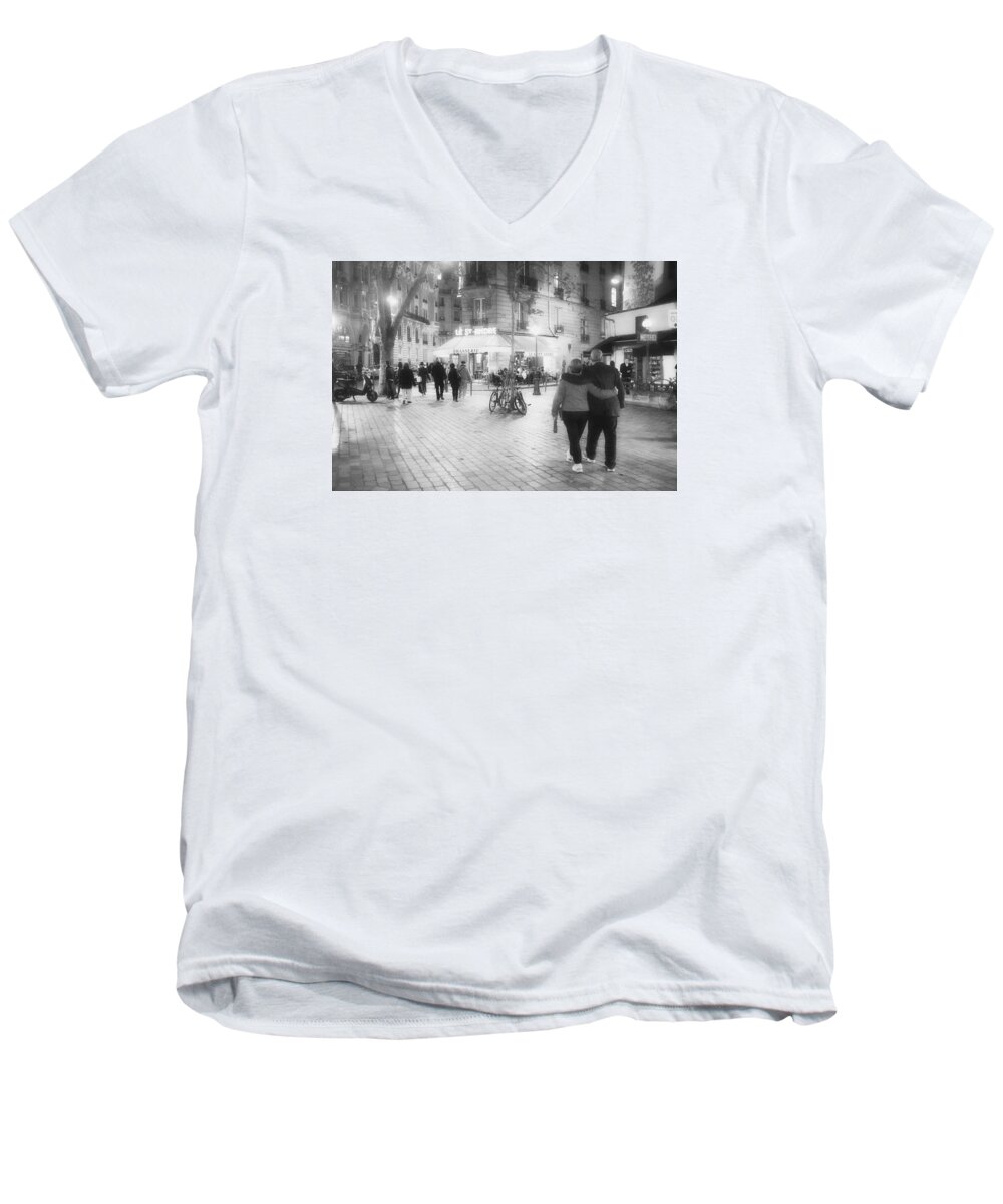 Evening Men's V-Neck T-Shirt featuring the photograph Evening stroll in Paris by Hugh Smith