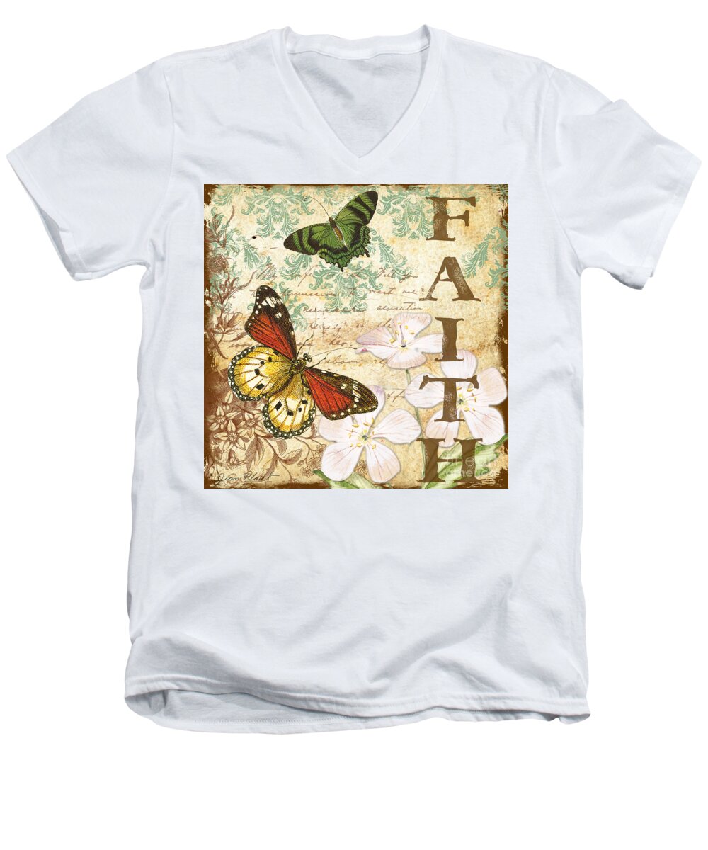 Digital Art Men's V-Neck T-Shirt featuring the digital art Faith and Butterflies by Jean Plout
