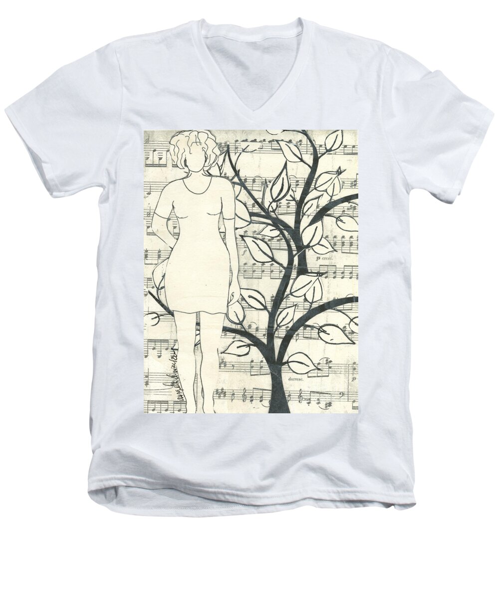 Angela Walker Men's V-Neck T-Shirt featuring the drawing Feeling ONE with Nature by Angela L Walker