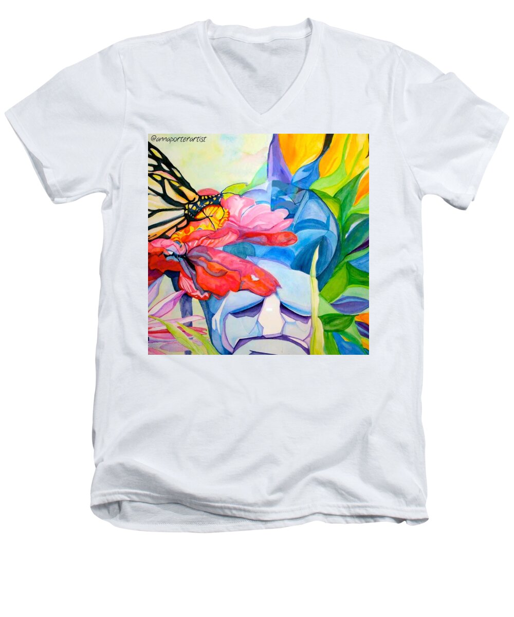 Abstract Men's V-Neck T-Shirt featuring the photograph Fiji Dreams - original watercolor painting by Anna Porter