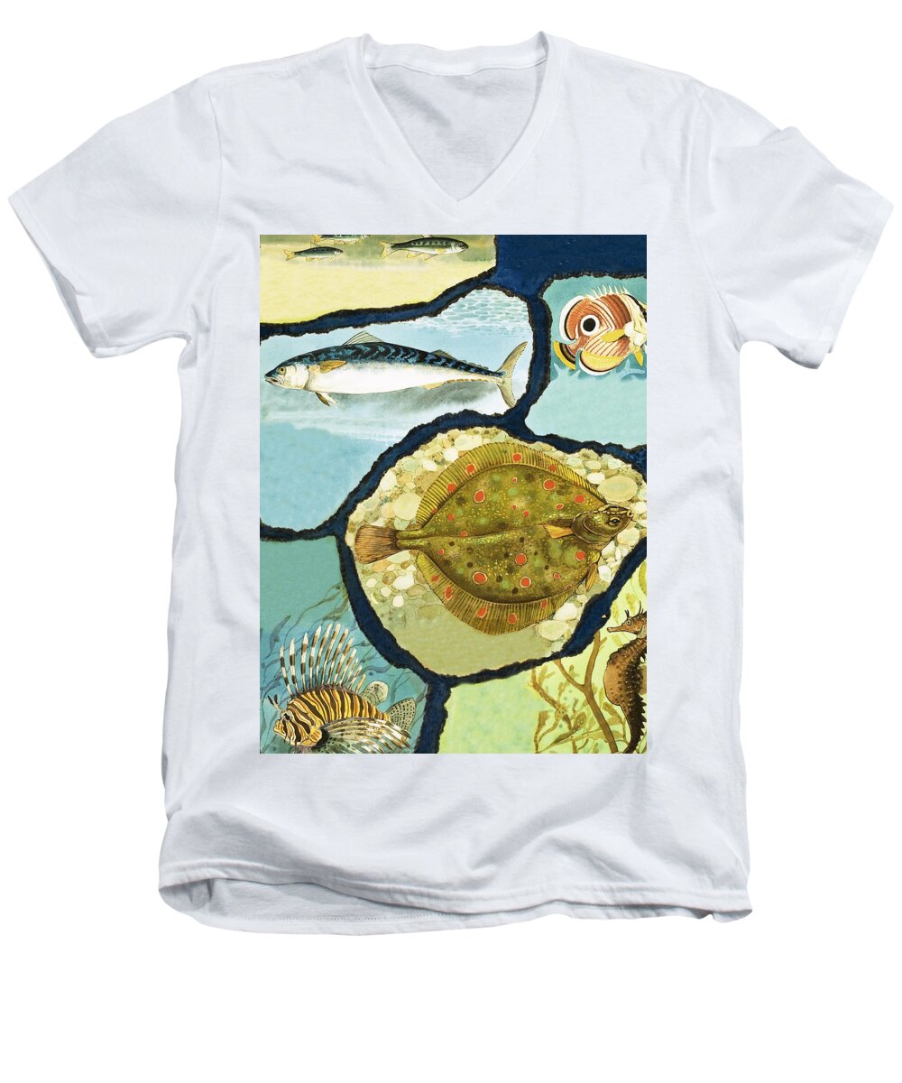 Fish Fishes Men's V-Neck T-Shirt featuring the drawing Fish by English School