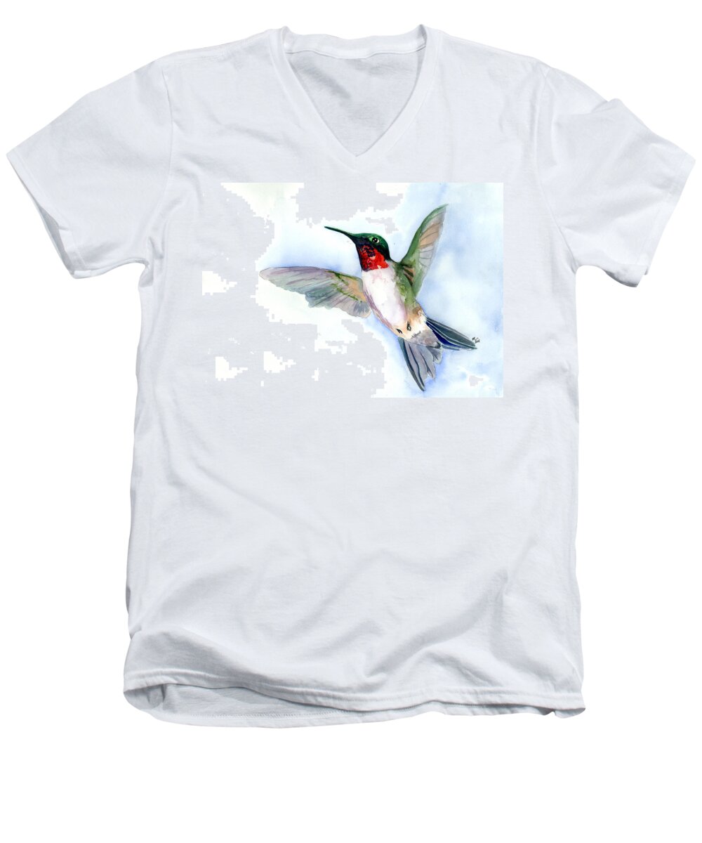 Hummingbird Men's V-Neck T-Shirt featuring the painting Fly Free by Michal Madison
