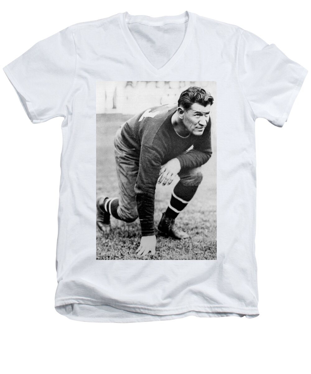 1920's Men's V-Neck T-Shirt featuring the photograph Football Player Jim Thorpe by Underwood Archives