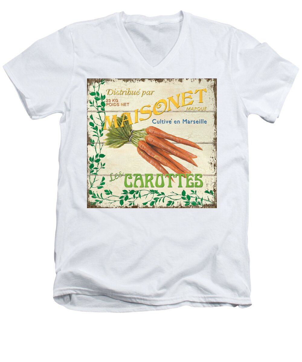 Carrots Men's V-Neck T-Shirt featuring the painting French Veggie Sign 2 by Debbie DeWitt