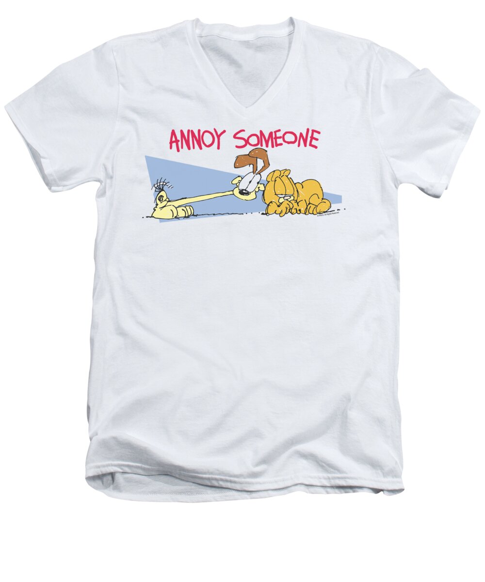 Garfield Men's V-Neck T-Shirt featuring the digital art Garfield - Annoy Someone by Brand A
