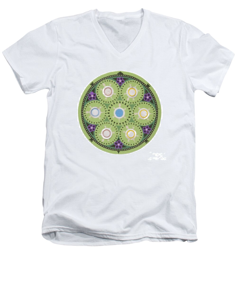 Turtle Men's V-Neck T-Shirt featuring the mixed media Cradleboard Beadwork by Douglas Limon