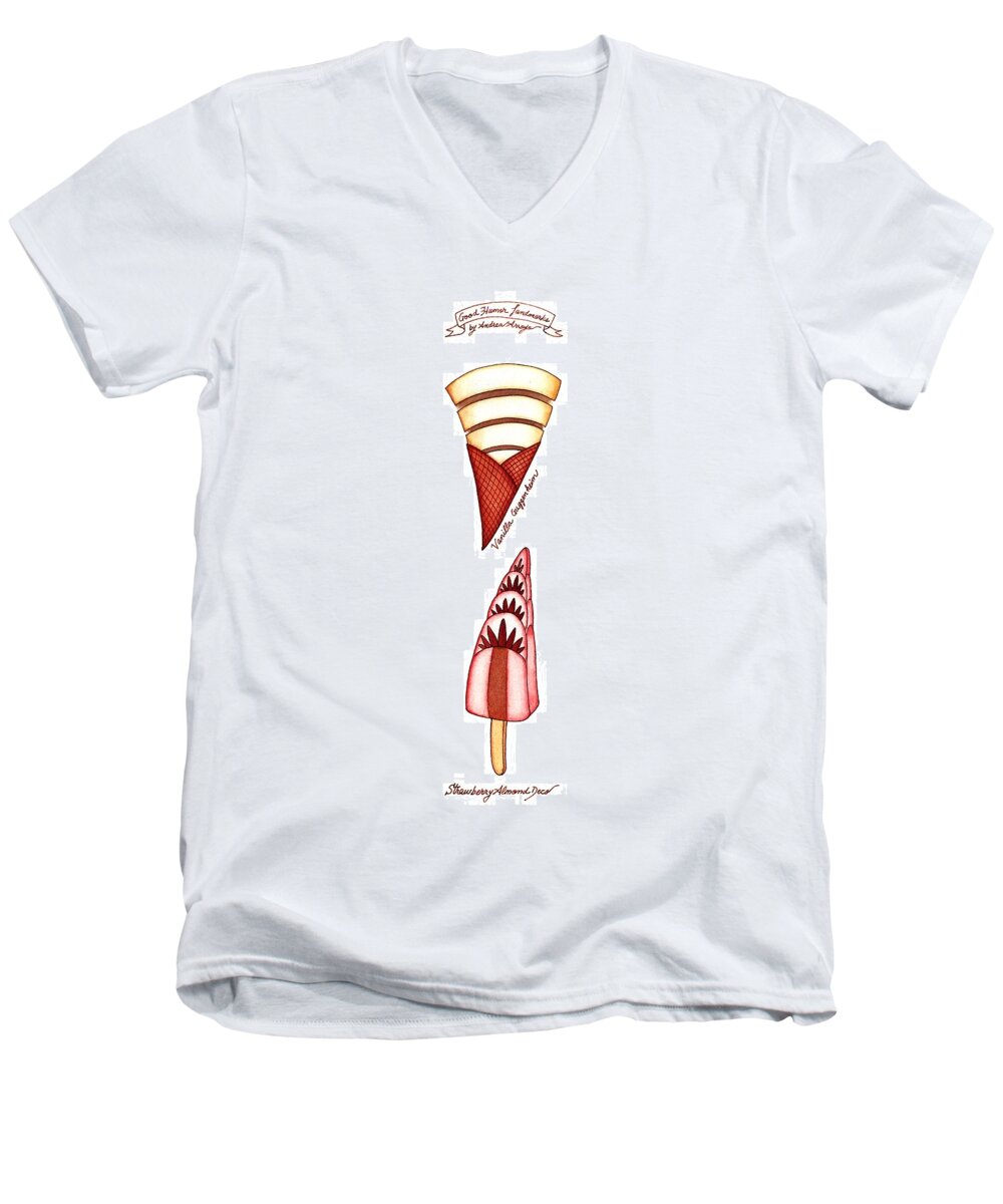 Good Humor Landmarks Men's V-Neck T-Shirt featuring the drawing Good Humor Landmarks by Andrea Arroyo