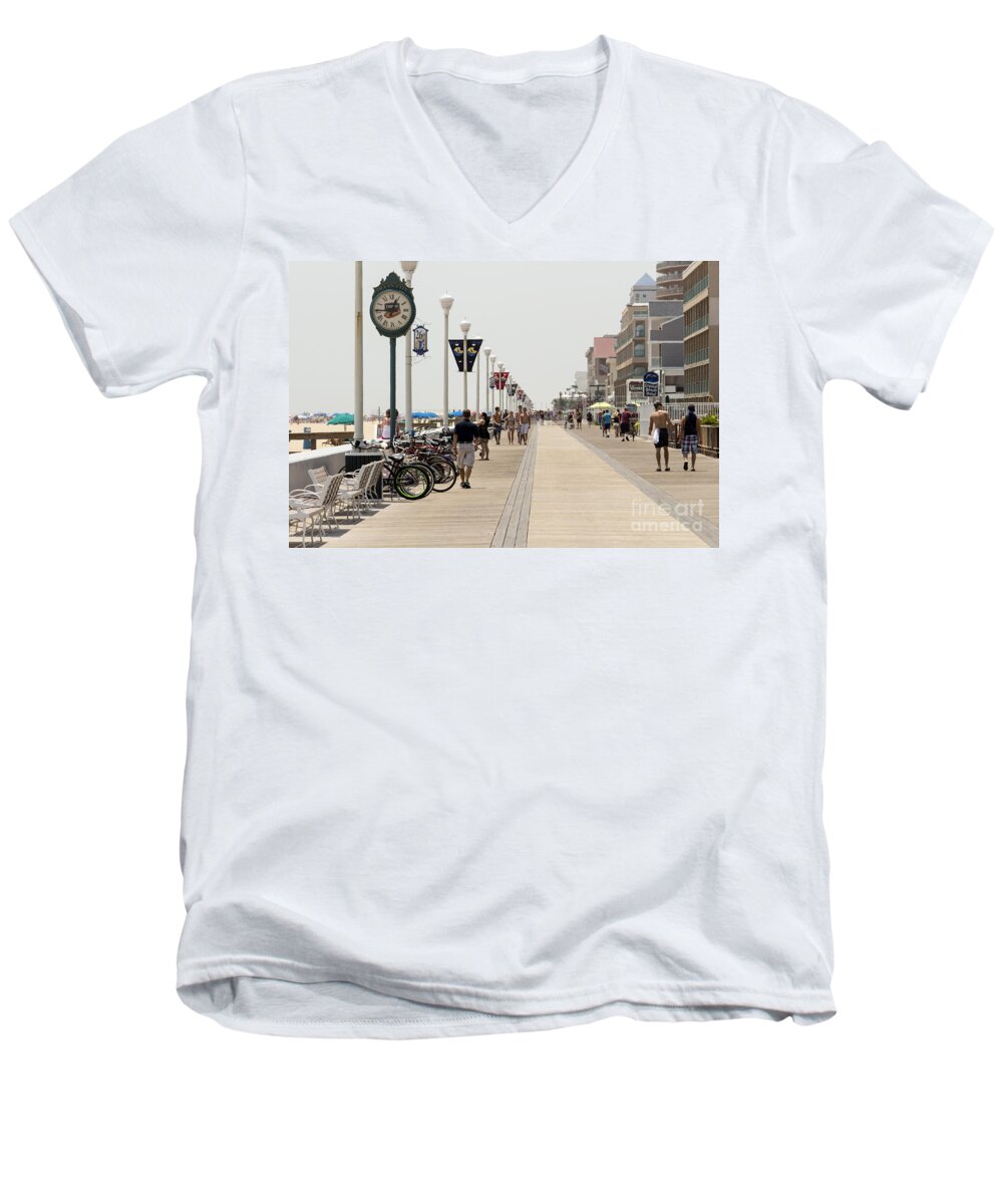 Atlantic Men's V-Neck T-Shirt featuring the photograph Heat waves make the boardwalk shimmer in the distance by William Kuta