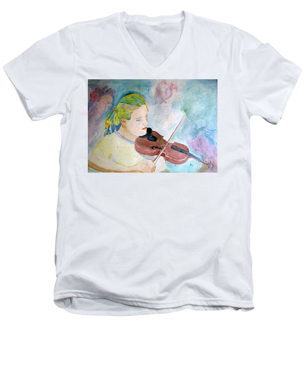 Girl Men's V-Neck T-Shirt featuring the painting High Spirits by Sandy McIntire