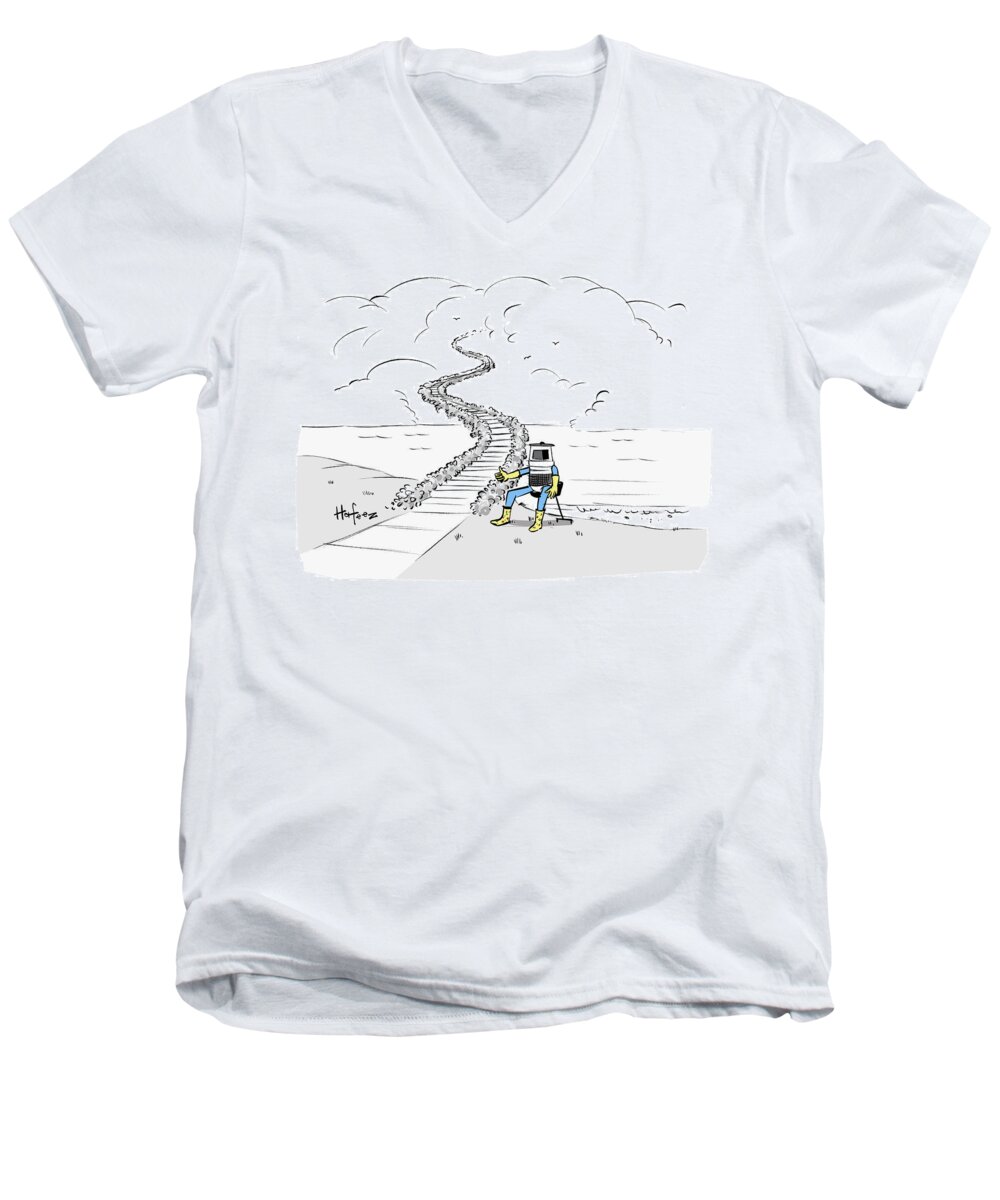 Cartoon Men's V-Neck T-Shirt featuring the drawing Hitchhiking To Heaven by Kaamran Hafeez