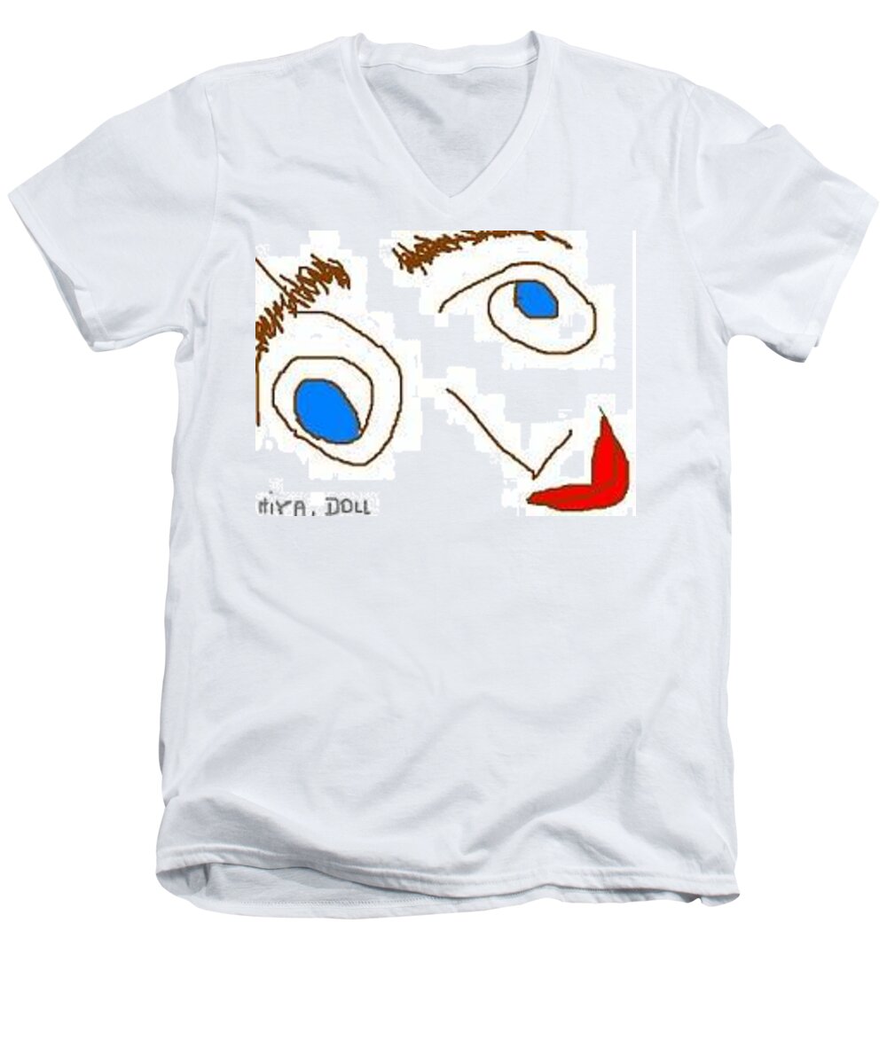 Humor Men's V-Neck T-Shirt featuring the drawing Hiya Doll by Lenore Senior