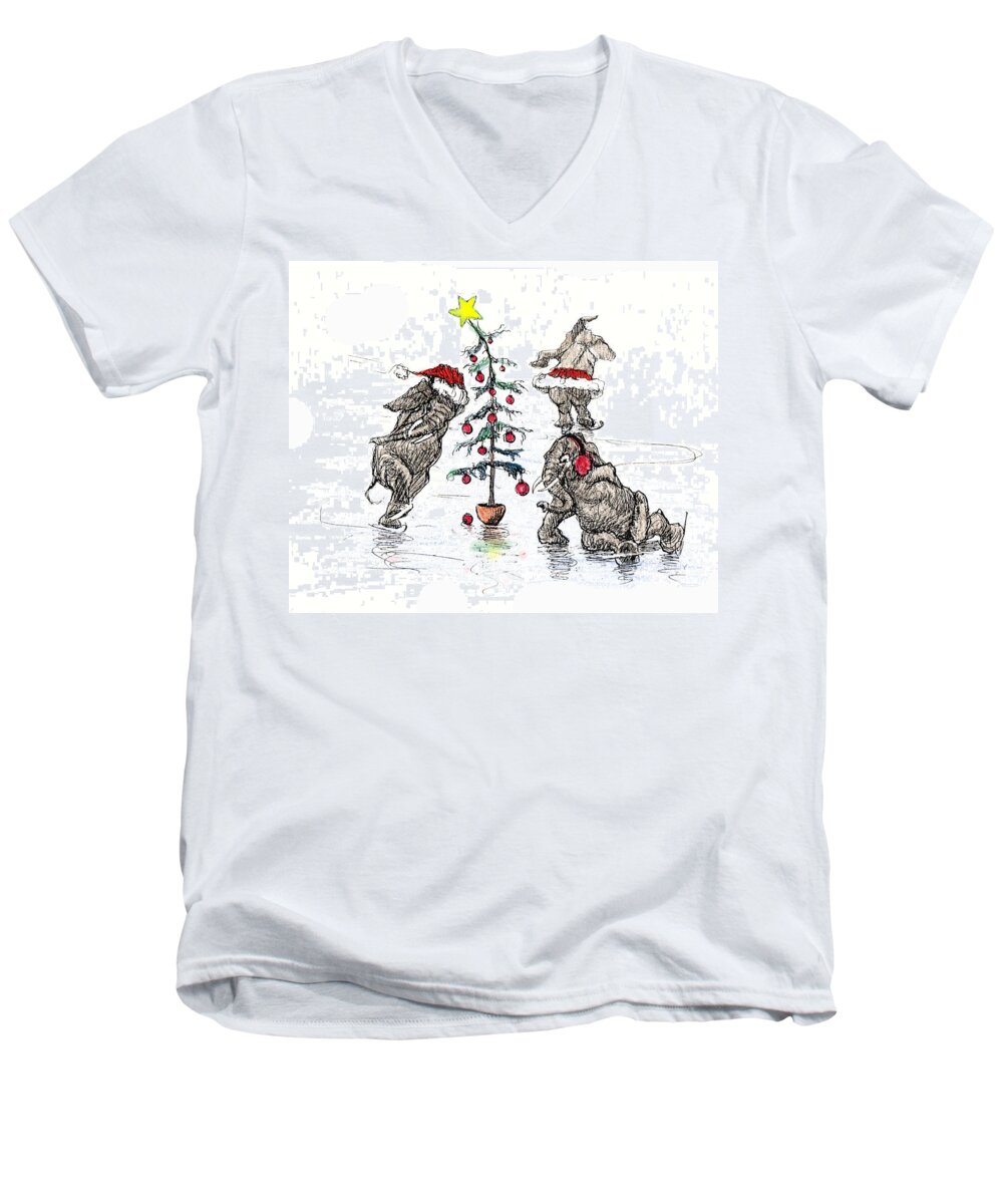 Pen And Ink Men's V-Neck T-Shirt featuring the painting Holiday Ice by Donna Tucker