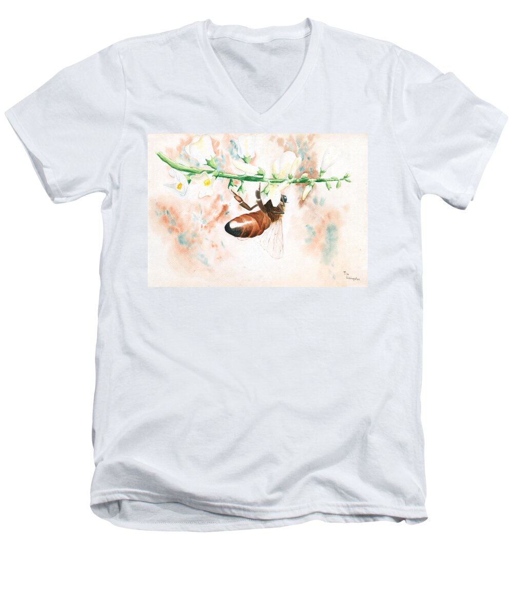 Bee Men's V-Neck T-Shirt featuring the painting Honey Bee by Timothy Livingston