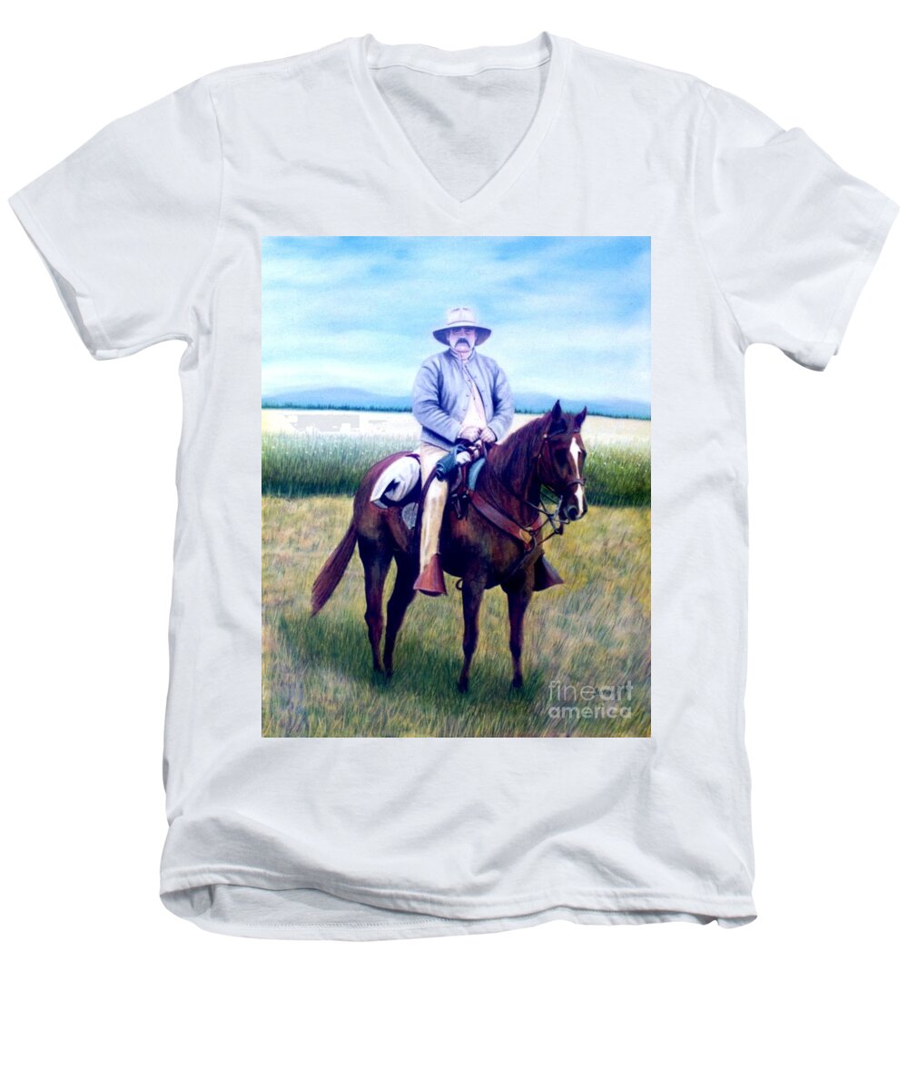 Horse Men's V-Neck T-Shirt featuring the painting Horse and Rider by Stacy C Bottoms