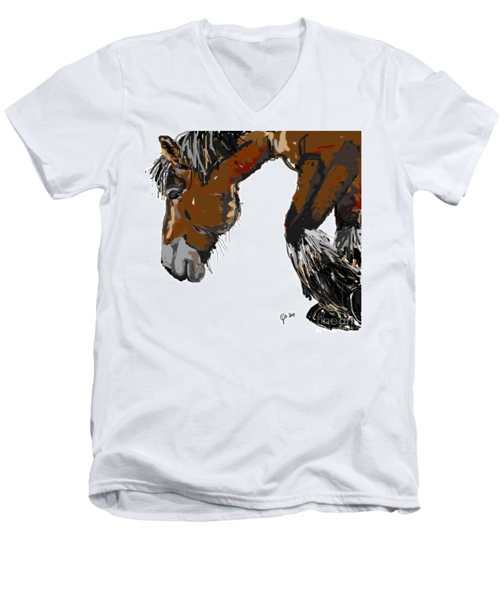 Big Horse Men's V-Neck T-Shirt featuring the painting horse - Guus by Go Van Kampen