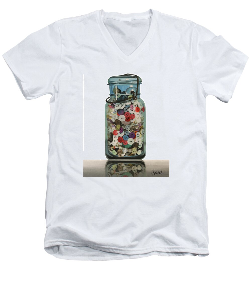 Jars Men's V-Neck T-Shirt featuring the painting Hot Buttons by Ferrel Cordle