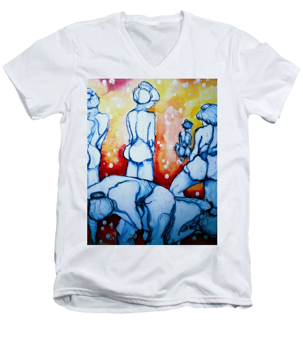 Women Men's V-Neck T-Shirt featuring the painting How Many Tears Will It Take? by Rory Siegel