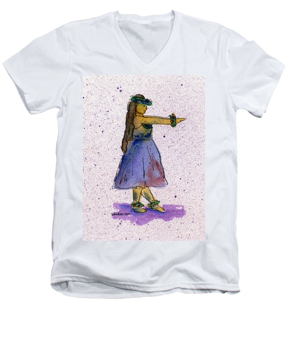 Hula Men's V-Neck T-Shirt featuring the painting Hula Series Nakine by Diane Thornton