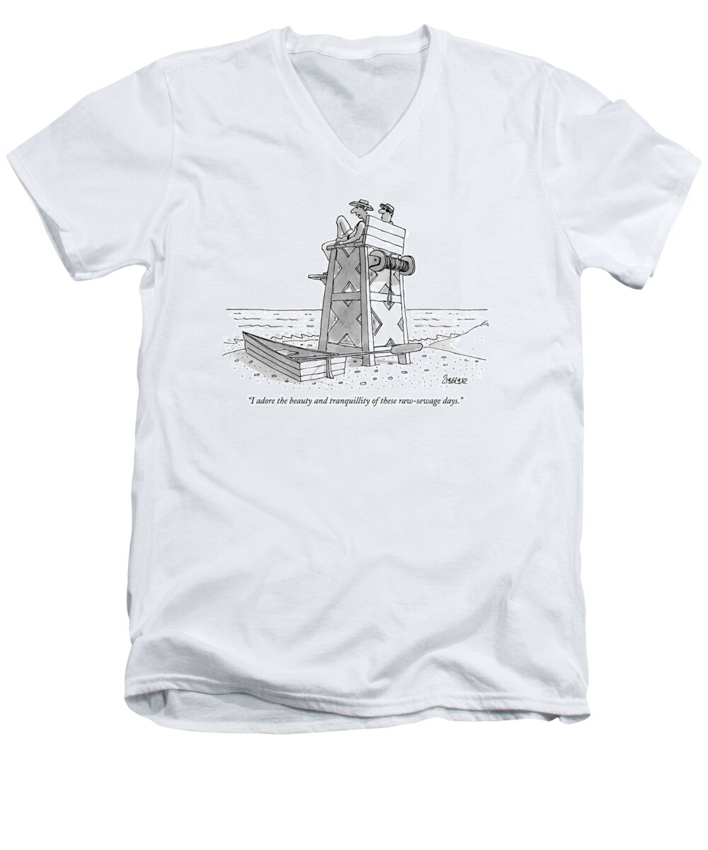 Raw Sewage Men's V-Neck T-Shirt featuring the drawing I Adore The Beauty And Tranquillity Of These by Jack Ziegler