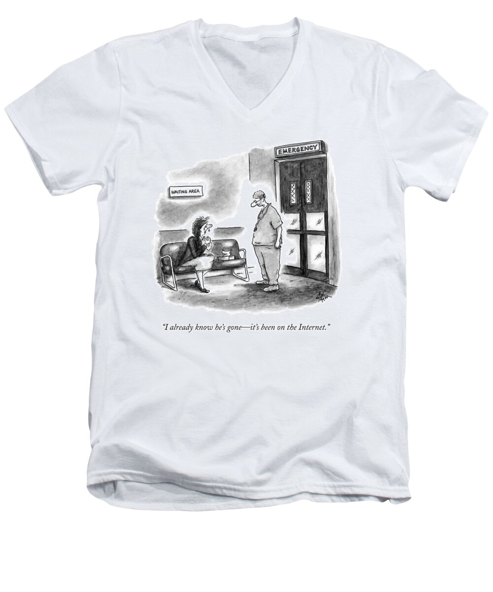 Hospitals -general Men's V-Neck T-Shirt featuring the drawing I Already Know He's Gone - It's by Frank Cotham