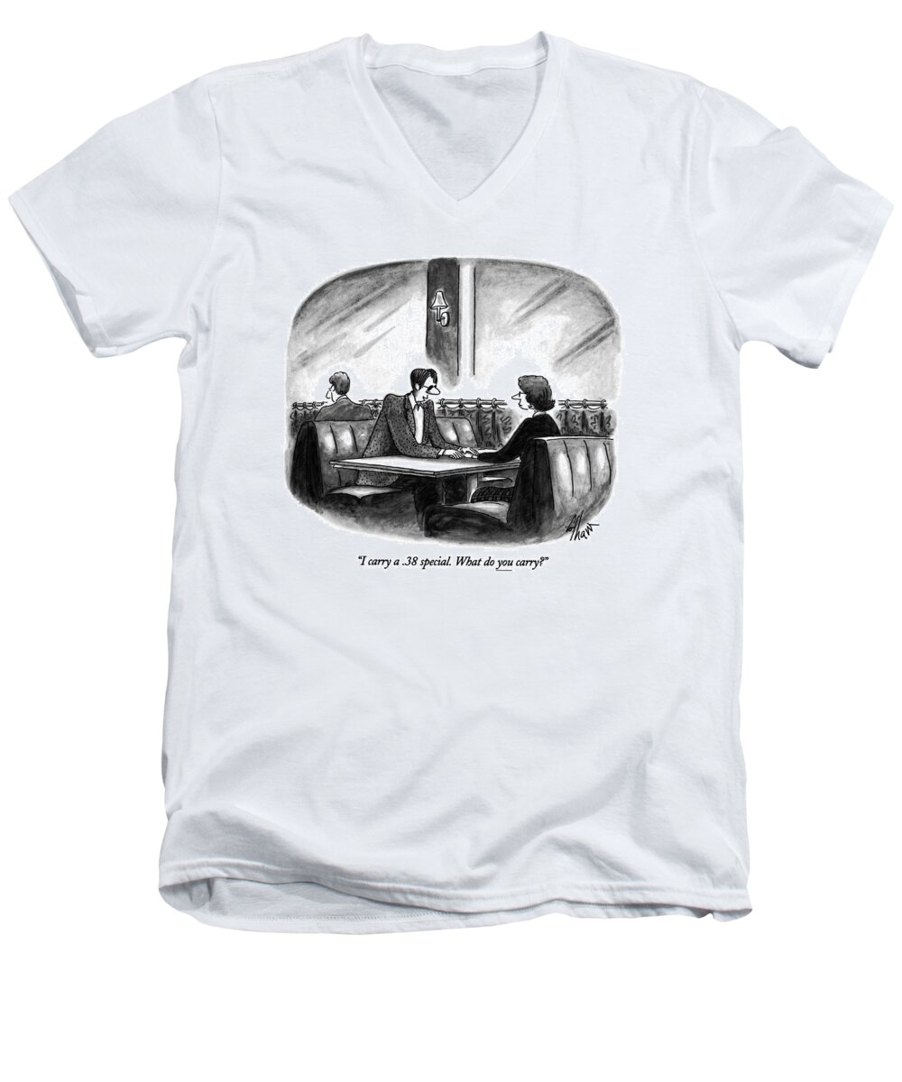 
Relationships Men's V-Neck T-Shirt featuring the drawing I Carry A .38 Special. What Do You Carry? by Frank Cotham