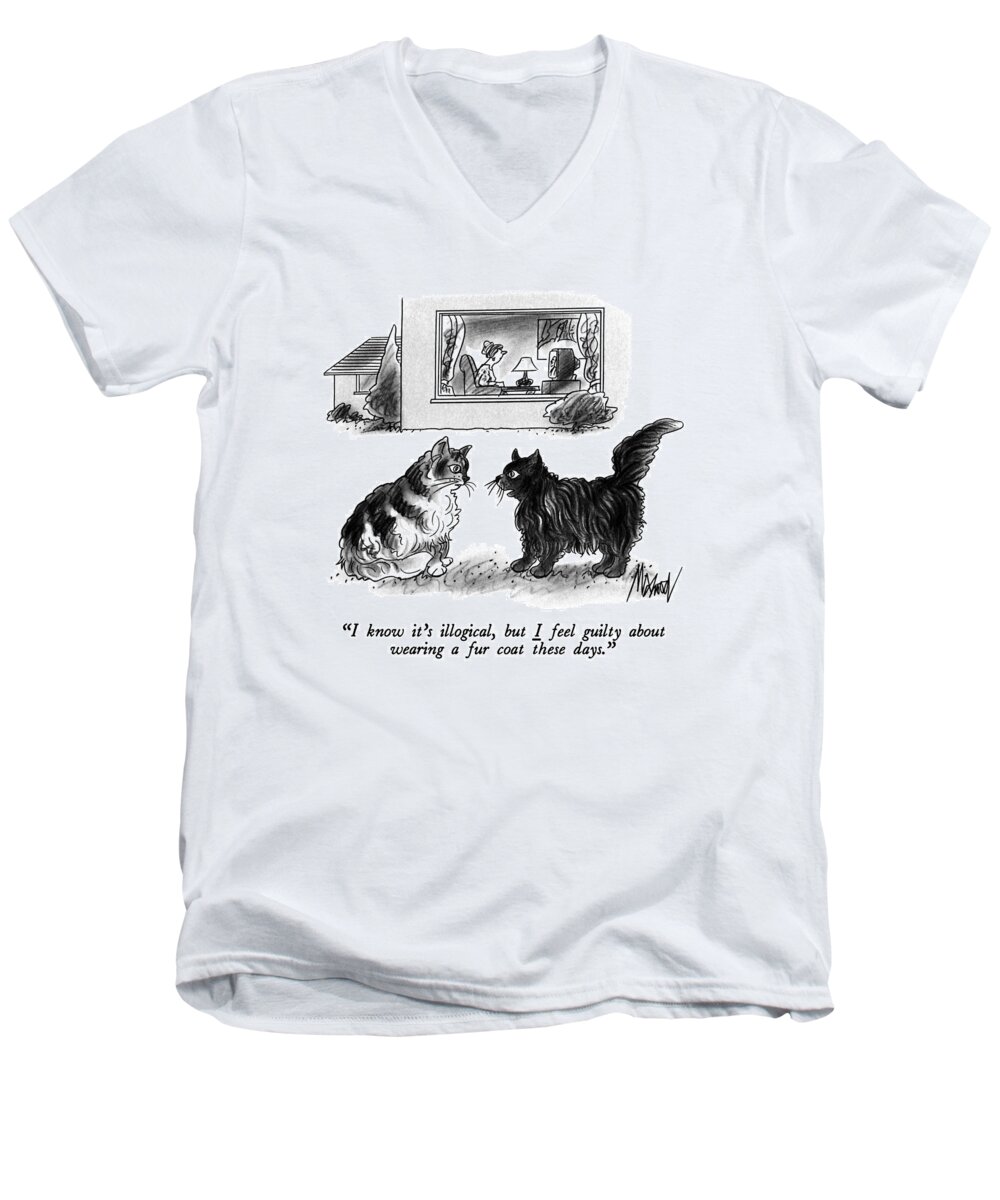 

 One Cat To Another. 
Cats Men's V-Neck T-Shirt featuring the drawing I Know It's Illogical by Kenneth Mahood