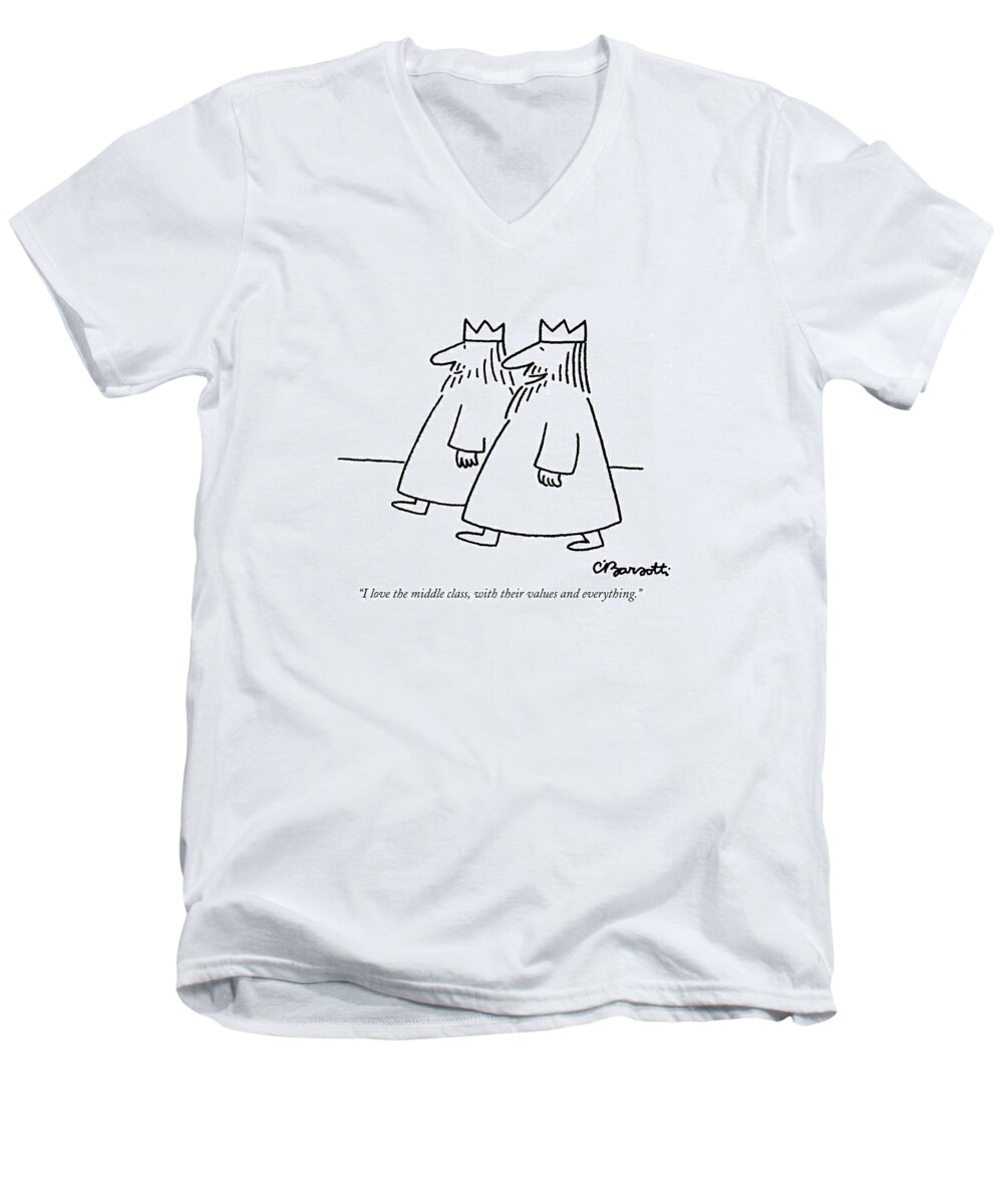 Government Men's V-Neck T-Shirt featuring the drawing I Love The Middle Class by Charles Barsotti