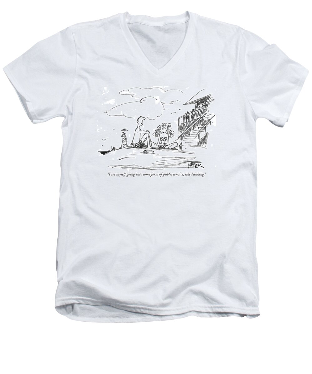 Swimming Men's V-Neck T-Shirt featuring the drawing I See Myself Going Into Some Form Of Public by Robert Weber