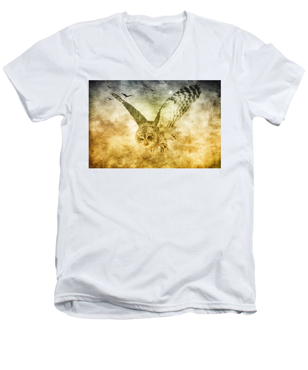 Great Grey Owl Men's V-Neck T-Shirt featuring the photograph I shall return by Eti Reid