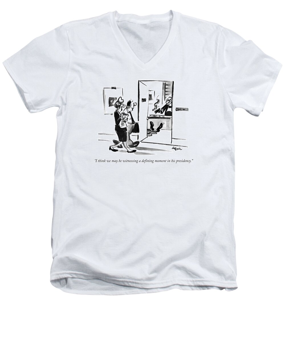 Death Men's V-Neck T-Shirt featuring the drawing I Think We May Be Witnessing A Defining Moment by Lee Lorenz